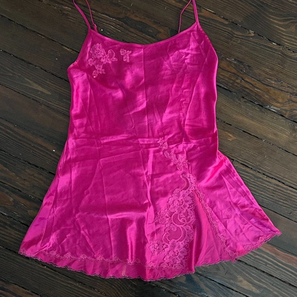 Vintage Victoria's Secret Satin Lace Nightgown Nightie Chemise Slip Pink Sz S